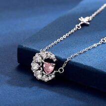 Dainty CZ Inlaid Crystal Heart Moon Phase Necklace - ArtGalleryZen