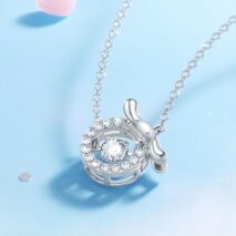Dainty CZ Inlaid Crystal Rolling Heart Cinnamoroll Necklace - ArtGalleryZen