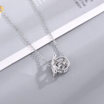 Dainty CZ Inlaid Crystal Rolling Heart Cinnamoroll Necklace - ArtGalleryZen