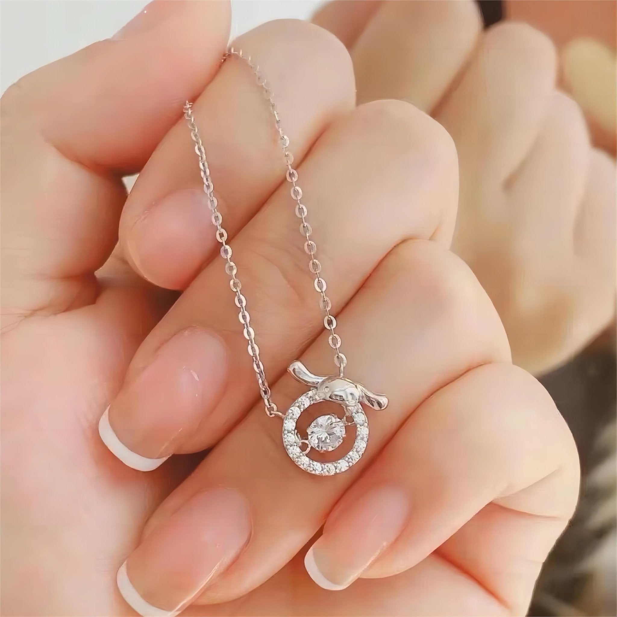 Dainty CZ Inlaid Crystal Rolling Heart Cinnamoroll Necklace - ArtGalleryZen