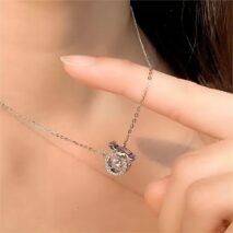 Dainty CZ Inlaid Crystal Rolling Heart Cinnamoroll Necklace - ArtGalleryZen