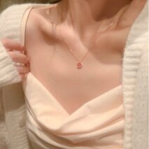 Dainty CZ Inlaid Enamel Pink Cherry Blossom Pendant Necklace - ArtGalleryZen
