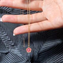 Dainty CZ Inlaid Enamel Pink Cherry Blossom Pendant Necklace - ArtGalleryZen