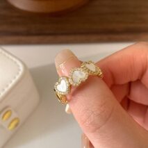 Dainty CZ Inlaid Gold Plated Enamel Heart Open Ring - ArtGalleryZen