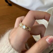 Dainty CZ Inlaid Gold Plated Enamel Heart Open Ring - ArtGalleryZen