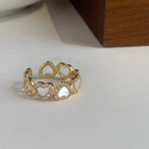 Dainty CZ Inlaid Gold Plated Enamel Heart Open Ring - ArtGalleryZen