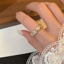 Dainty CZ Inlaid Gold Plated Enamel Heart Open Ring - ArtGalleryZen