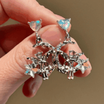 Dainty CZ Inlaid Heart Dangling Moon Star Elf Earrings - ArtGalleryZen