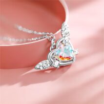Dainty CZ Inlaid Heart Wings Necklace - ArtGalleryZen