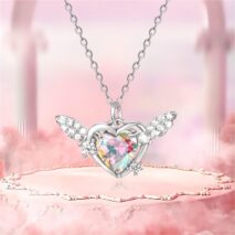 Dainty CZ Inlaid Heart Wings Necklace - ArtGalleryZen