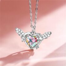 Dainty CZ Inlaid Heart Wings Necklace - ArtGalleryZen