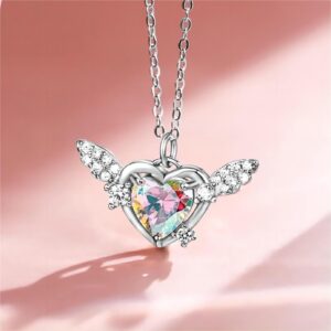 Dainty CZ Inlaid Heart Wings Necklace - ArtGalleryZen