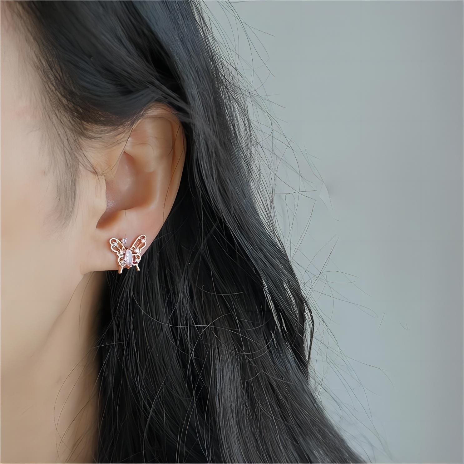 Dainty CZ Inlaid Hollowed-out Butterfly Earrings - ArtGalleryZen