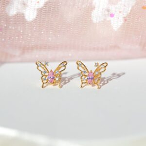 Dainty CZ Inlaid Hollowed-out Butterfly Earrings - ArtGalleryZen