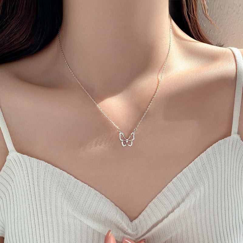 Dainty CZ Inlaid Hollowed-out Butterfly Necklace - ArtGalleryZen