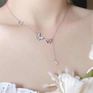 Dainty CZ Inlaid Hollowed-out Trio Butterfly Necklace - ArtGalleryZen