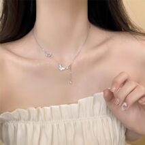 Dainty CZ Inlaid Hollowed-out Trio Butterfly Necklace - ArtGalleryZen