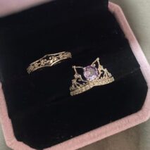 Dainty CZ Inlaid Kuromi Baku Pattern Matching Open Ring - ArtGalleryZen