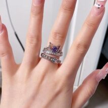 Dainty CZ Inlaid Kuromi Baku Pattern Matching Open Ring - ArtGalleryZen