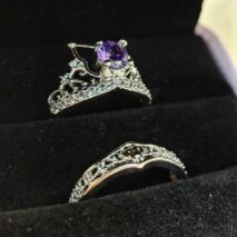 Dainty CZ Inlaid Kuromi Baku Pattern Matching Open Ring - ArtGalleryZen