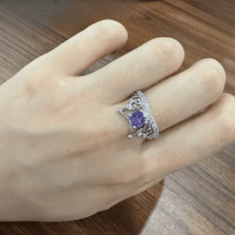 Dainty CZ Inlaid Kuromi Baku Pattern Matching Open Ring - ArtGalleryZen