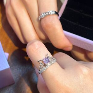 Dainty CZ Inlaid Kuromi Baku Pattern Matching Open Ring - ArtGalleryZen