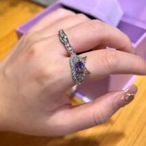 Dainty CZ Inlaid Kuromi Baku Pattern Matching Open Ring - ArtGalleryZen