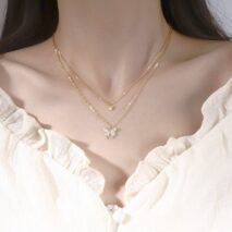 Dainty CZ Inlaid Layering Butterfly Necklace - ArtGalleryZen
