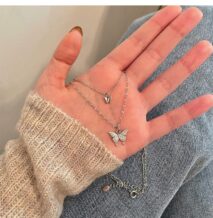 Dainty CZ Inlaid Layering Butterfly Necklace - ArtGalleryZen