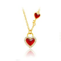 Dainty CZ Inlaid Lock And Key Heart Necklace - ArtGalleryZen