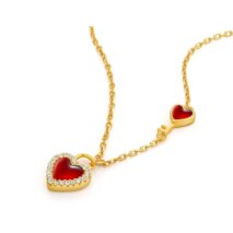 Dainty CZ Inlaid Lock And Key Heart Necklace - ArtGalleryZen