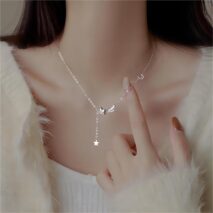 Dainty CZ Inlaid Meteor Star Moon Phase Necklace - ArtGalleryZen