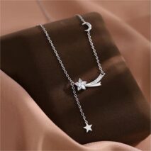 Dainty CZ Inlaid Meteor Star Moon Phase Necklace - ArtGalleryZen