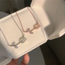 Dainty CZ Inlaid Natural Opal Tulip Chain Necklace - ArtGalleryZen