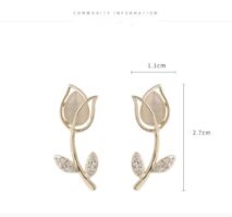 Dainty CZ Inlaid Natural Opal Tulip Earrings - ArtGalleryZen