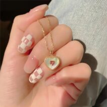 Dainty CZ Inlaid Natural Shell Heart Pendant Necklace - ArtGalleryZen