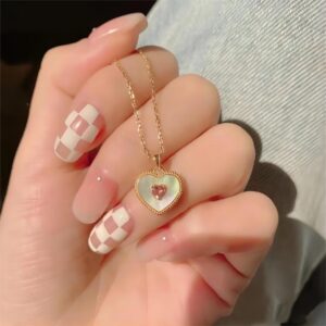 Dainty CZ Inlaid Natural Shell Heart Pendant Necklace - ArtGalleryZen