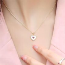 Dainty CZ Inlaid Natural Shell Heart Pendant Necklace - ArtGalleryZen