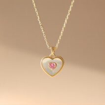Dainty CZ Inlaid Natural Shell Heart Pendant Necklace - ArtGalleryZen