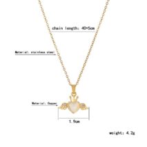 Dainty CZ Inlaid Opal Crown Heart Wings Necklace - ArtGalleryZen