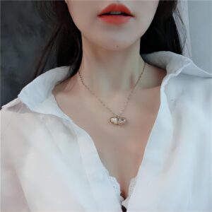 Dainty CZ Inlaid Pearl Shell Pendant Chain Necklace - ArtGalleryZen