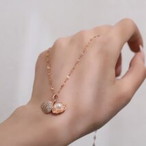 Dainty CZ Inlaid Pearl Shell Pendant Chain Necklace - ArtGalleryZen