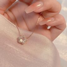 Dainty CZ Inlaid Pink Cherry Blossom Necklace - ArtGalleryZen