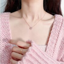 Dainty CZ Inlaid Pink Cherry Blossom Necklace - ArtGalleryZen