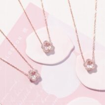 Dainty CZ Inlaid Pink Cherry Blossom Necklace - ArtGalleryZen