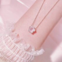 Dainty CZ Inlaid Pink Cherry Blossom Necklace - ArtGalleryZen