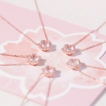 Dainty CZ Inlaid Pink Cherry Blossom Necklace - ArtGalleryZen