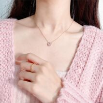 Dainty CZ Inlaid Pink Cherry Blossom Necklace - ArtGalleryZen