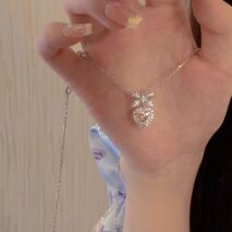 Dainty CZ Inlaid Pink Crystal Bowknot Heart Necklace - ArtGalleryZen
