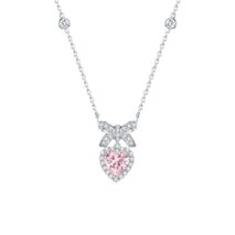 Dainty CZ Inlaid Pink Crystal Bowknot Heart Necklace - ArtGalleryZen